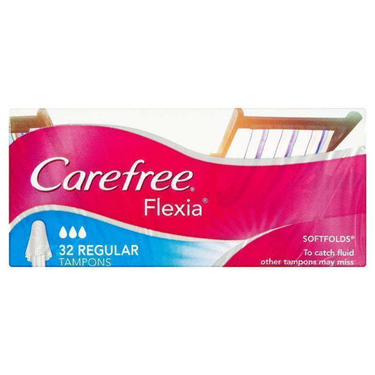 Carefree Flexia Fragrance Free Regular Tampons With Wings 32 Pack front image on Livehealthy HK imported from Australia