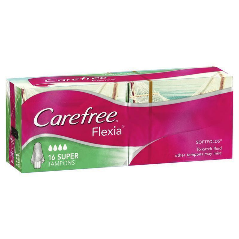 Carefree Flexia Fragrance Free Super Tampons With Wings 16 Pack front image on Livehealthy HK imported from Australia