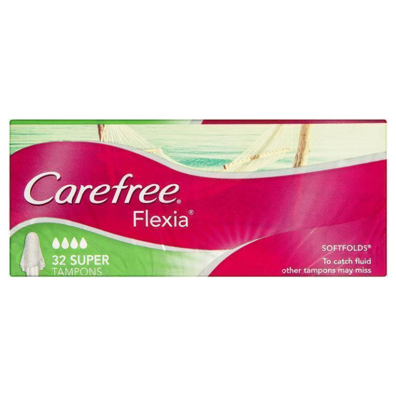 Carefree Flexia Fragrance Free Super Tampons With Wings 32 Pack front image on Livehealthy HK imported from Australia