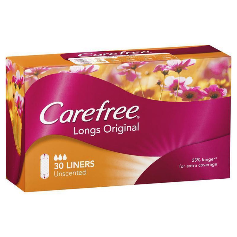 Carefree Longs Original Unscented Panty Liners 30 Pack front image on Livehealthy HK imported from Australia