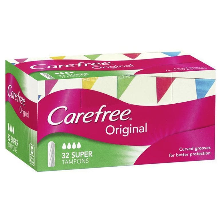 Carefree Original Fragrance Free Super Tampons 32 Pack front image on Livehealthy HK imported from Australia