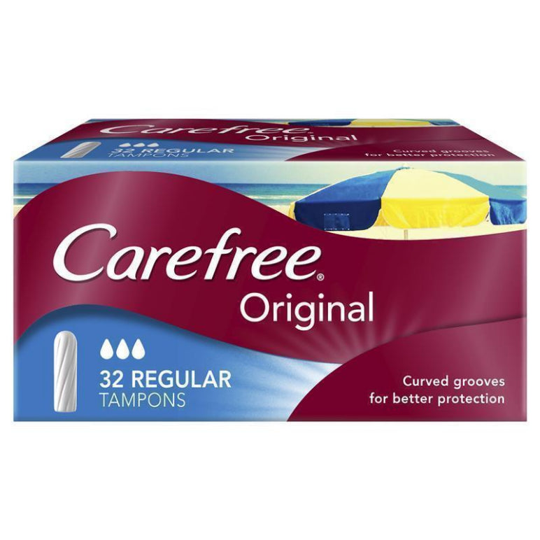 Carefree Original Regular Tampons 32 Pack front image on Livehealthy HK imported from Australia
