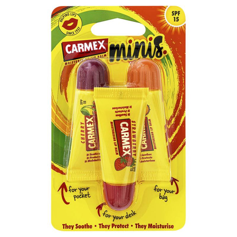 Carmex Lip Balm Squeeze Tube Minis 3 Pack front image on Livehealthy HK imported from Australia