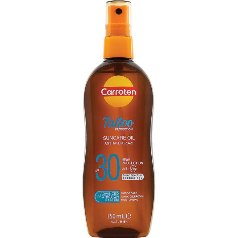 Carroten 30+ Tattoo Protection Suncare Oil 150ml front image on Livehealthy HK imported from Australia