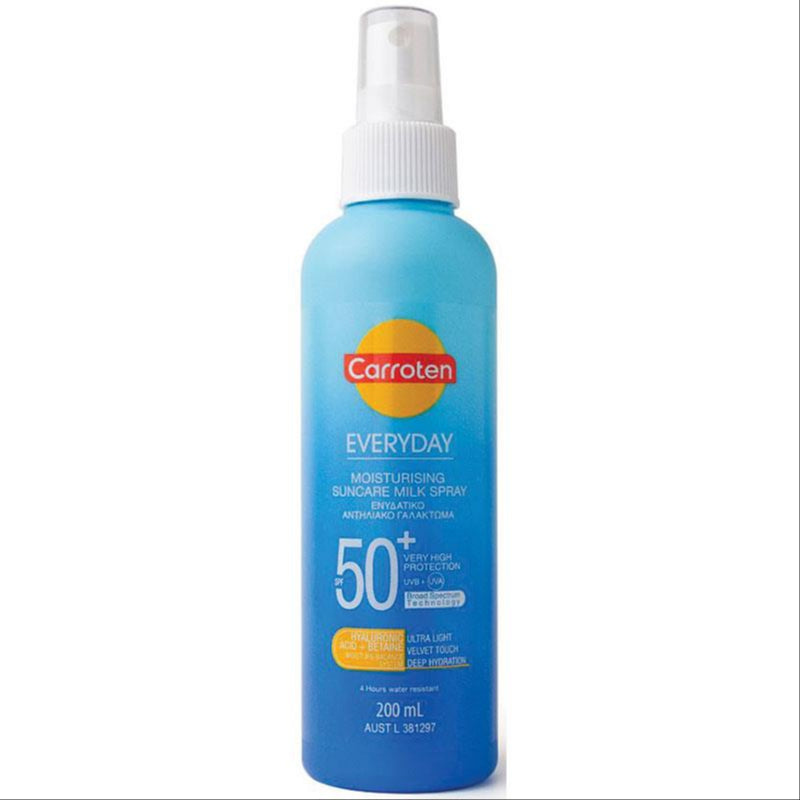 Carroten Everyday Suncare Milk Spray SPF 50+ 200ml front image on Livehealthy HK imported from Australia