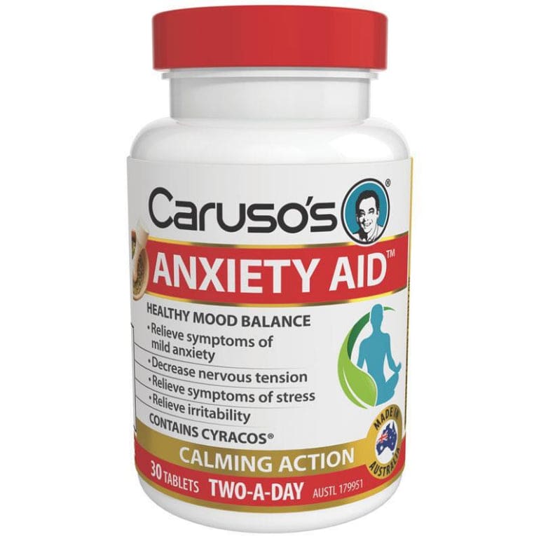Carusos Anxiety Aid 30 Tablets front image on Livehealthy HK imported from Australia