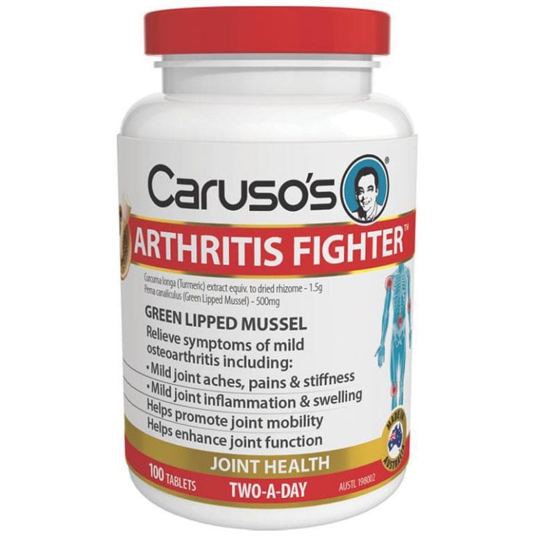 Carusos Arthritis Fighter 100 Tablets front image on Livehealthy HK imported from Australia