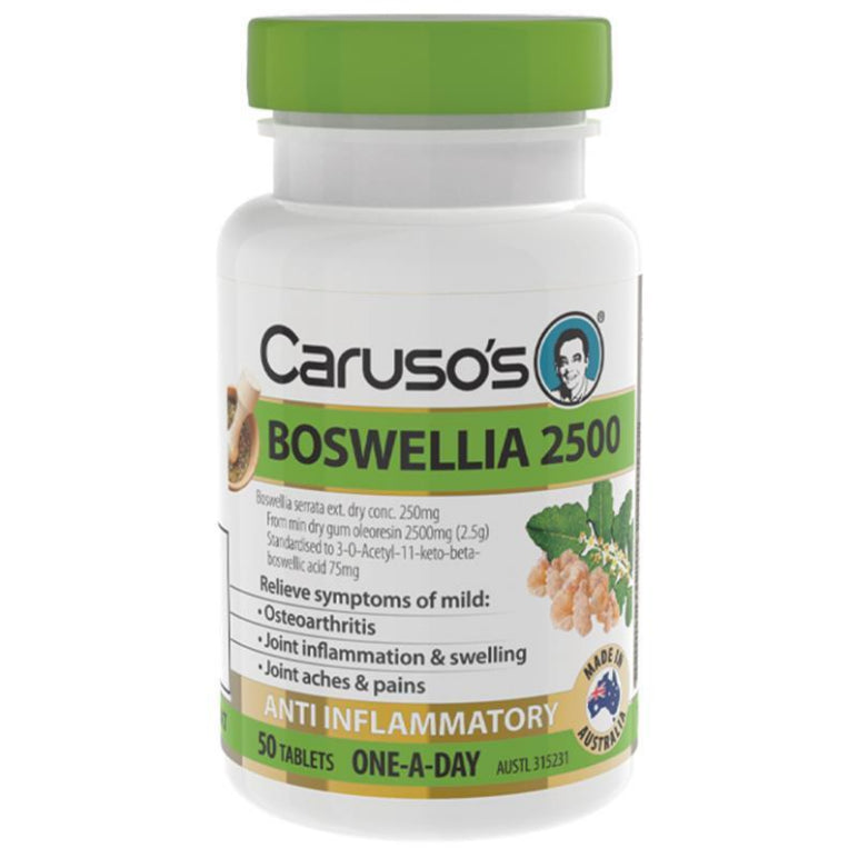 Carusos Boswellia 2500 50 Tablets front image on Livehealthy HK imported from Australia