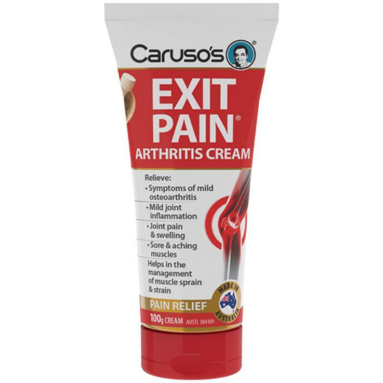 Carusos Exit Pain Arthritis Cream 100g front image on Livehealthy HK imported from Australia
