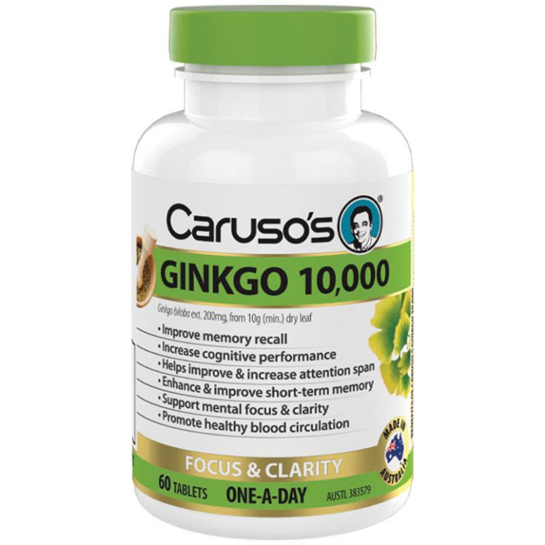 Carusos Ginkgo 10000 60 Tablets front image on Livehealthy HK imported from Australia