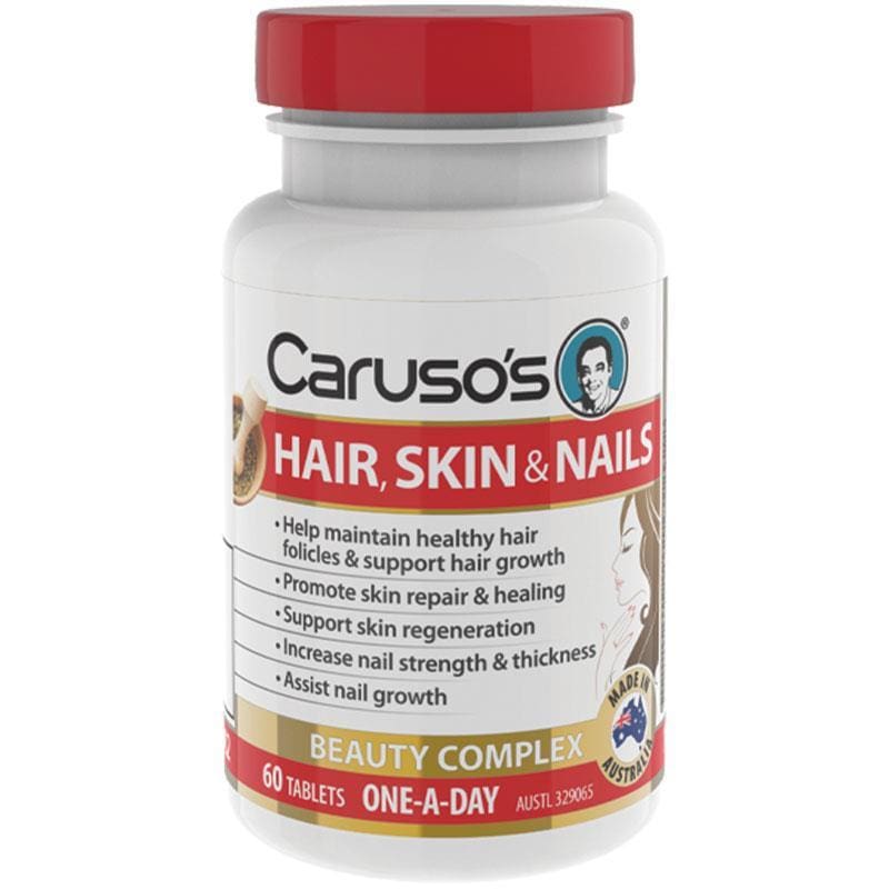 Carusos Hair Skin Nails 60 Tablets front image on Livehealthy HK imported from Australia