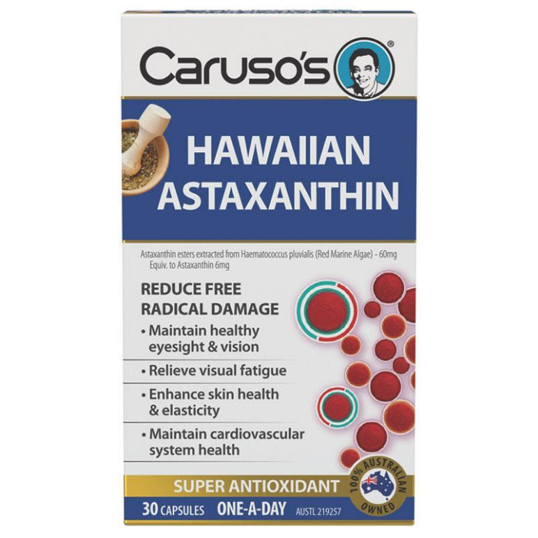 Carusos Hawaiian Astaxanthin 30 Capsules front image on Livehealthy HK imported from Australia