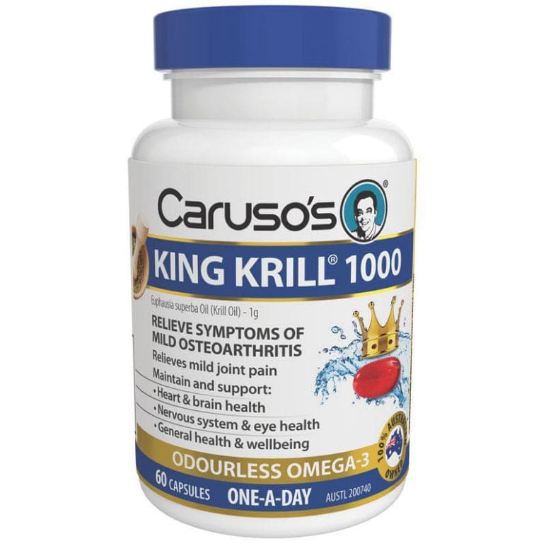 Carusos King Krill 1000MG 60 Capsules front image on Livehealthy HK imported from Australia