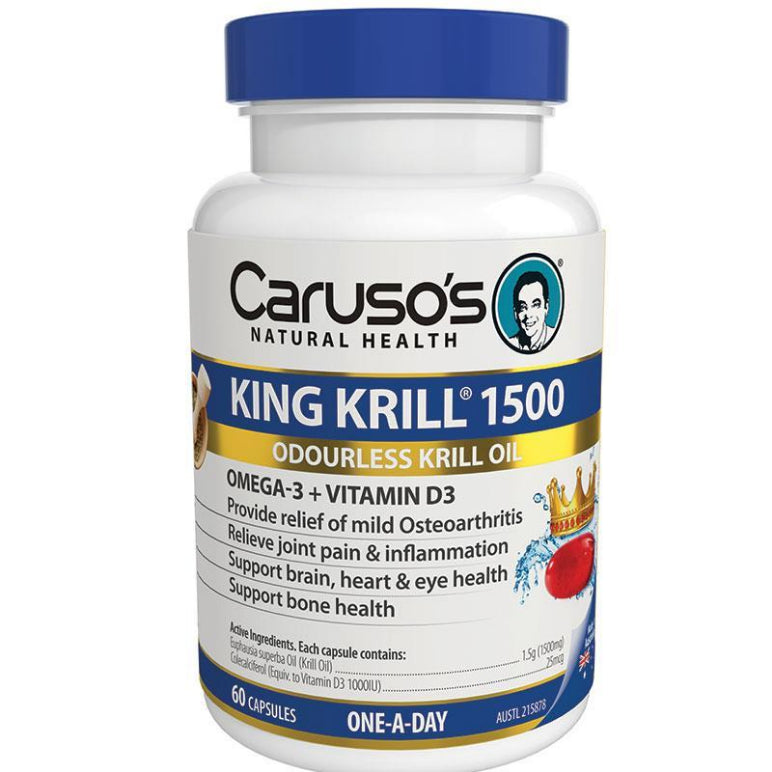 Carusos King Krill 1500mg 60 Capsules front image on Livehealthy HK imported from Australia