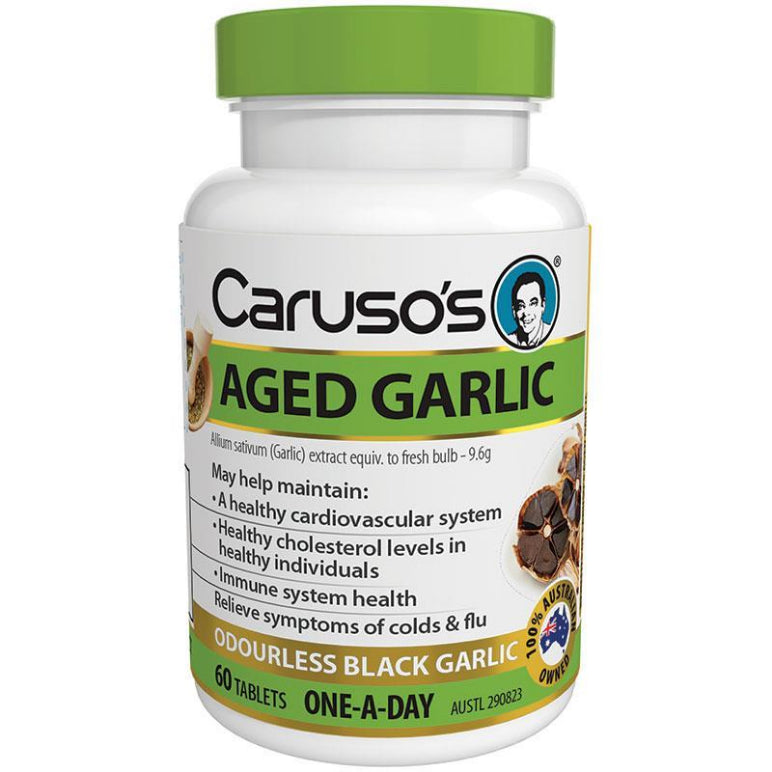 Carusos One a Day Aged Garlic Odourless 60 Tablets front image on Livehealthy HK imported from Australia