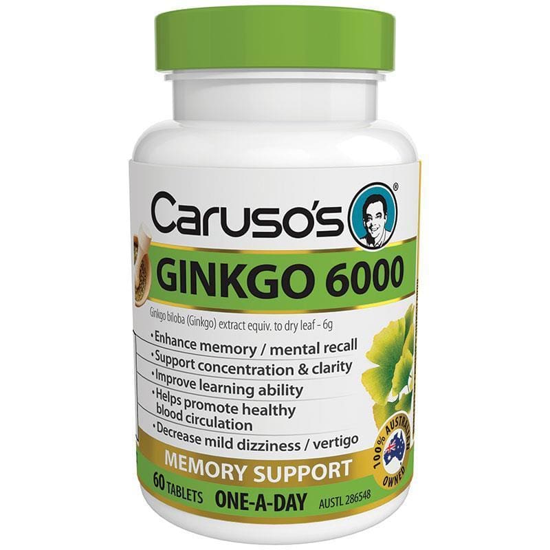 Carusos One a Day Ginkgo 6000 60 Tablets front image on Livehealthy HK imported from Australia