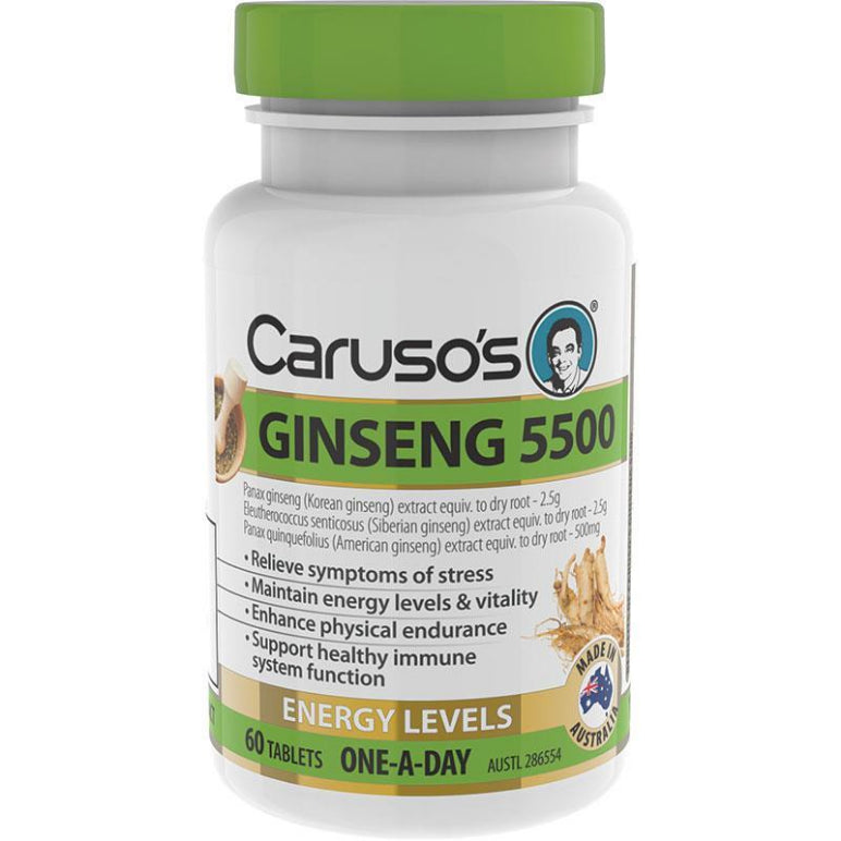 Carusos One a Day Ginseng 5500 60 Tablets front image on Livehealthy HK imported from Australia