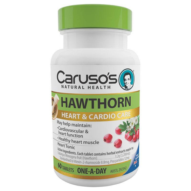 Carusos One a Day Hawthorn 60 Tablets front image on Livehealthy HK imported from Australia