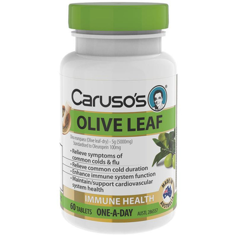 Carusos One a Day Olive Leaf 60 Tablets front image on Livehealthy HK imported from Australia