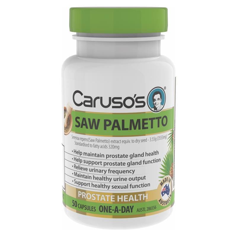 Carusos One a Day Saw Palmetto 50 Capsules front image on Livehealthy HK imported from Australia
