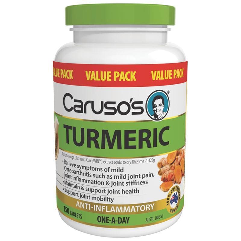 Carusos One a Day Turmeric 150 Tablets front image on Livehealthy HK imported from Australia