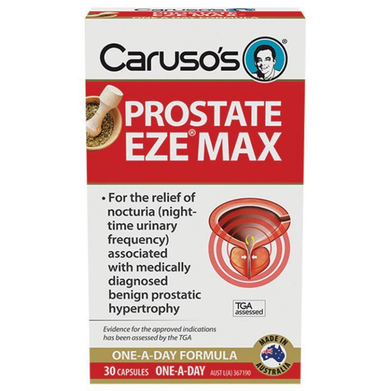 Carusos Prostate Eze Max 30 Capsules front image on Livehealthy HK imported from Australia