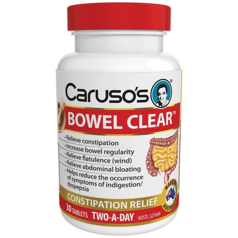 Carusos Quick Cleanse Bowel Clear 30 Tablets front image on Livehealthy HK imported from Australia