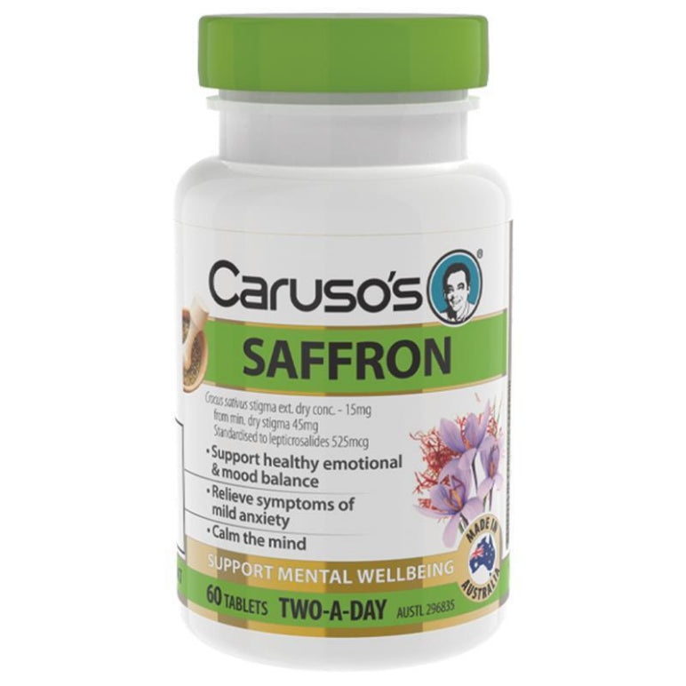 Carusos Saffron 60 Tablets front image on Livehealthy HK imported from Australia