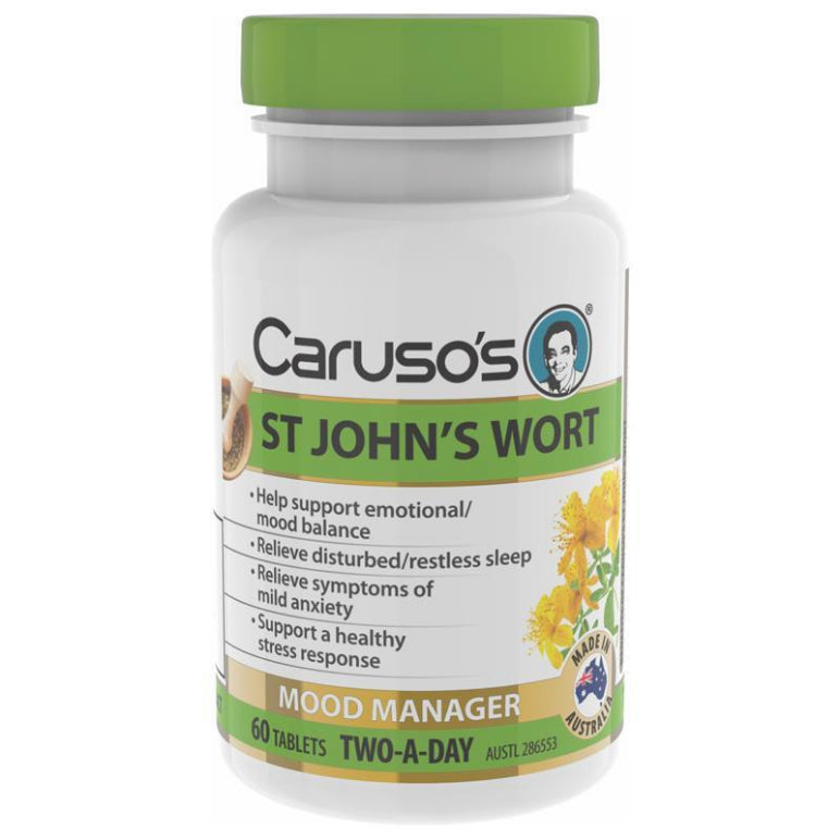 Carusos St Johns Wort 60 Tablets front image on Livehealthy HK imported from Australia