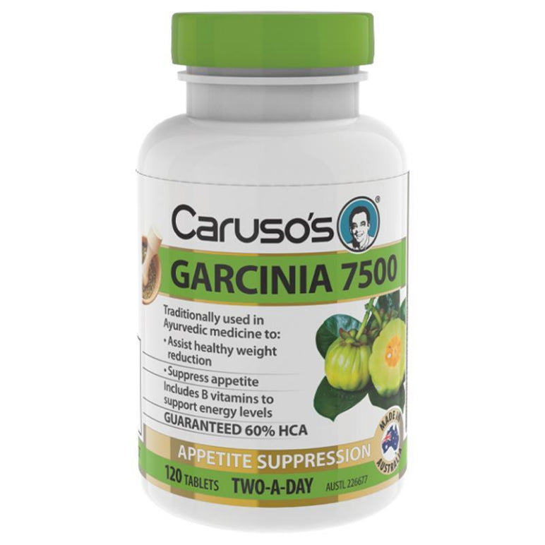 Carusos Super Garcinia Cambogia Plus Energy 120 Tablets front image on Livehealthy HK imported from Australia