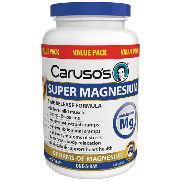 Carusos Super Magnesium 240 Tablets front image on Livehealthy HK imported from Australia
