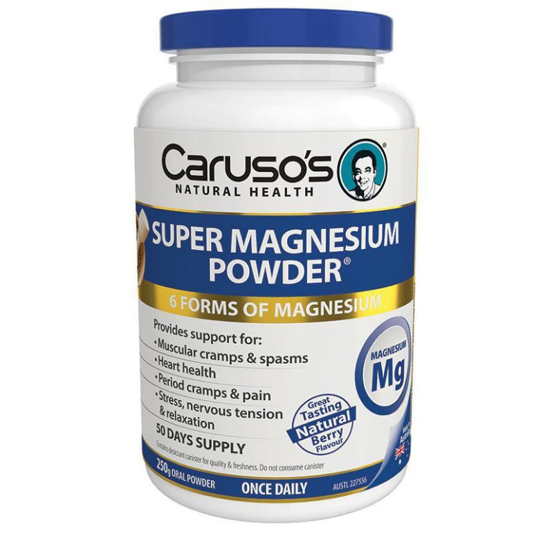 Carusos Super Magnesium Powder Berry 250g front image on Livehealthy HK imported from Australia