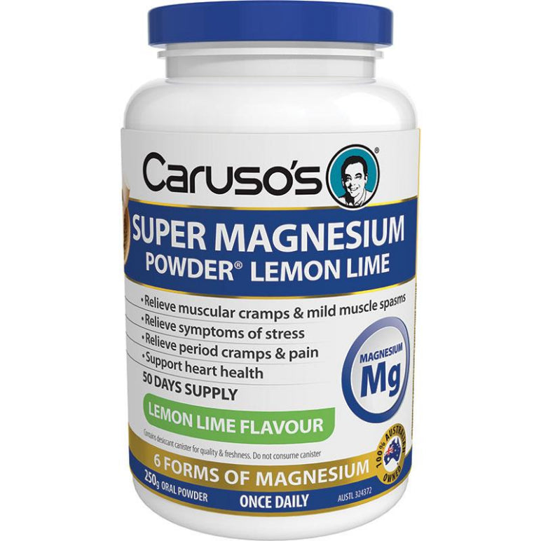 Carusos Super Magnesium Powder Lemon/Lime 250g front image on Livehealthy HK imported from Australia