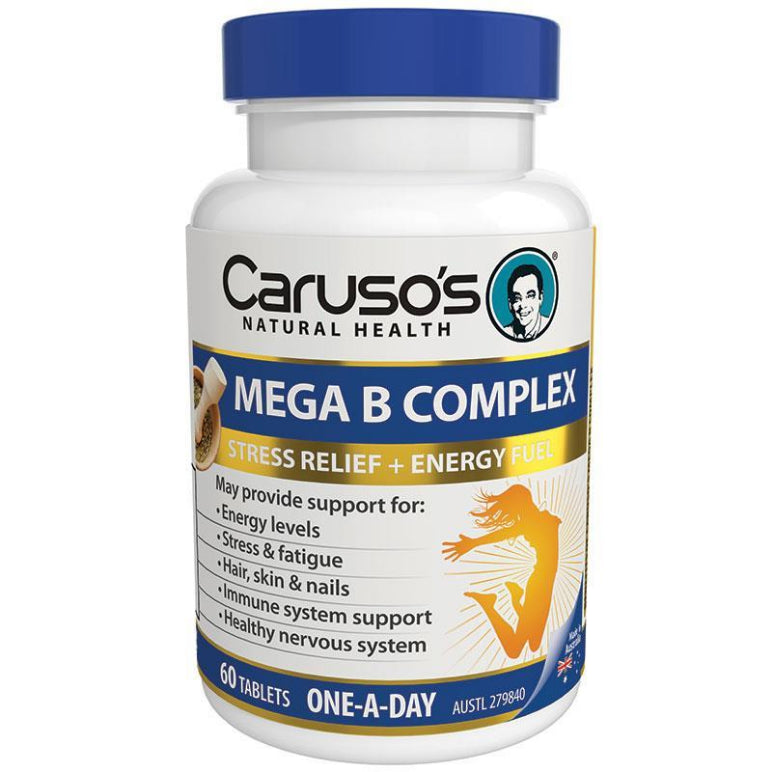 Carusos Ultra Max Mega B Complex 60 Tablets front image on Livehealthy HK imported from Australia