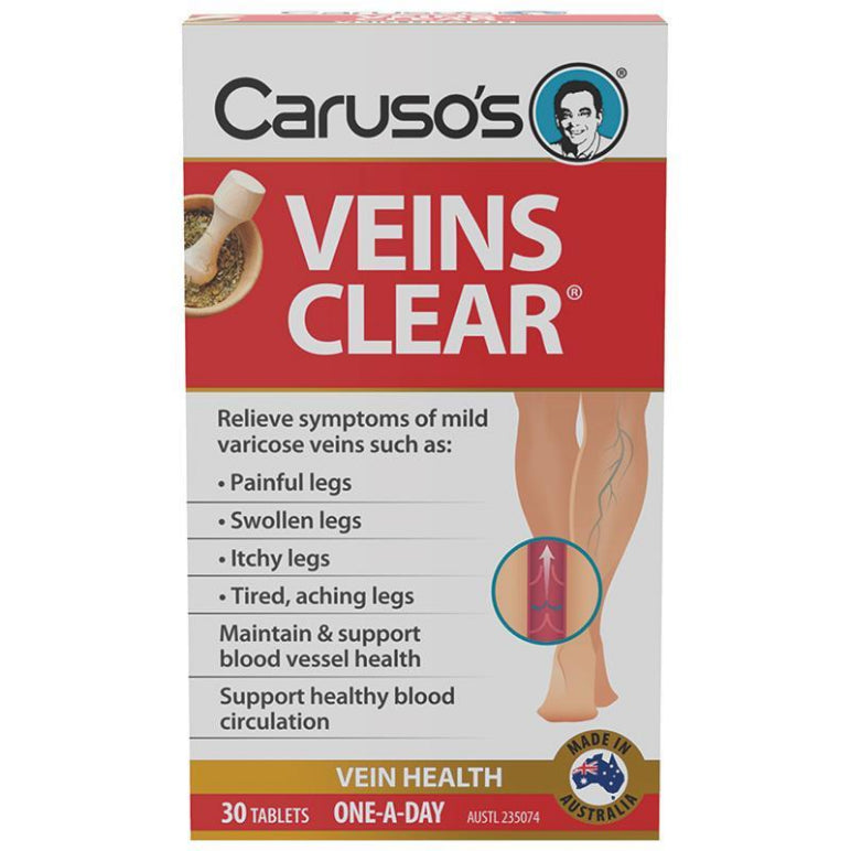 Carusos Veins Clear 30 Tablets front image on Livehealthy HK imported from Australia