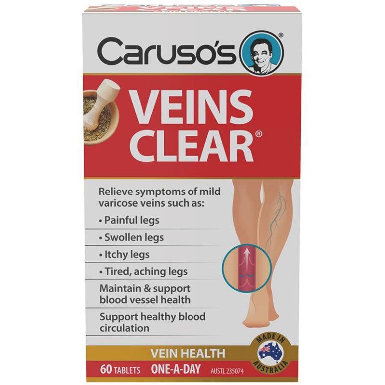 Carusos Veins Clear 60 Tablets front image on Livehealthy HK imported from Australia