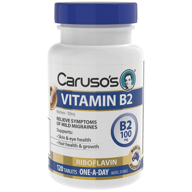 Carusos Vitamin B2 100mg 120 Tablets front image on Livehealthy HK imported from Australia