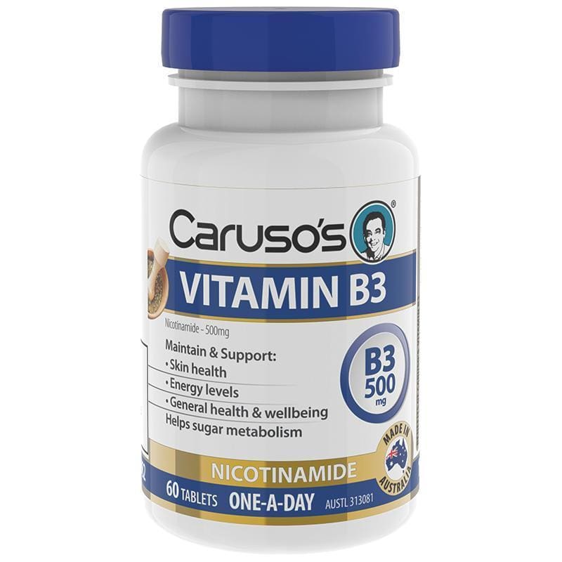 Carusos Vitamin B3 500mg 60 tablets front image on Livehealthy HK imported from Australia