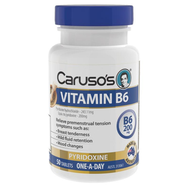 Carusos Vitamin B6 200MG 50 Tablets front image on Livehealthy HK imported from Australia