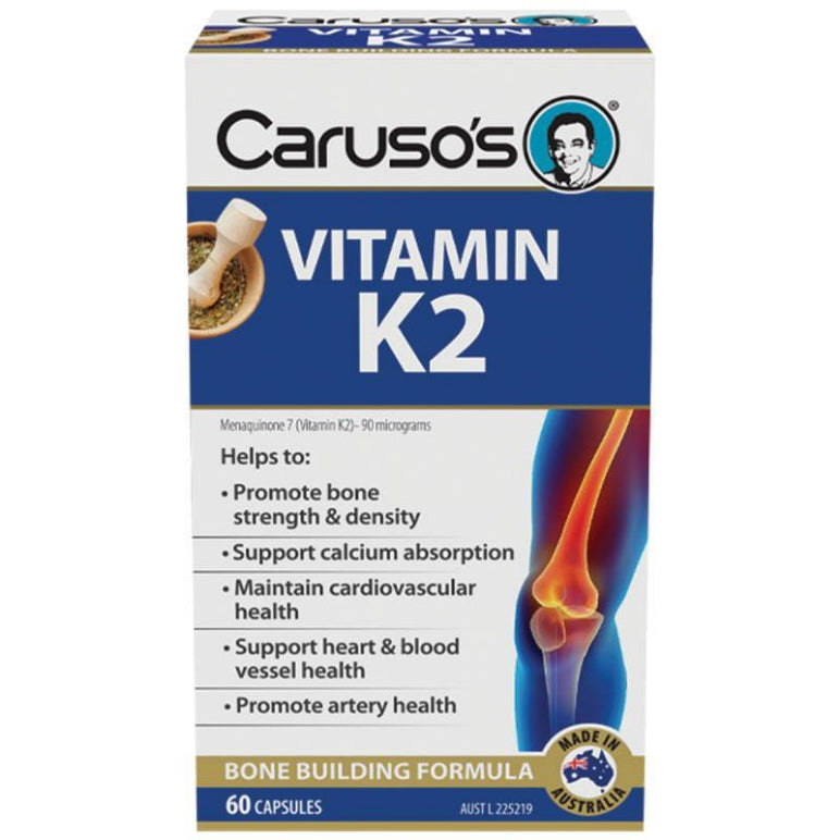 Carusos Vitamin K2 60 Capsules front image on Livehealthy HK imported from Australia