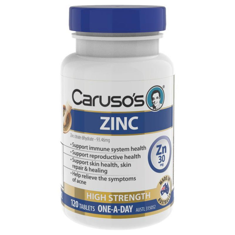 Carusos Zinc 120 Tablets front image on Livehealthy HK imported from Australia