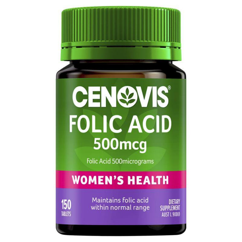 Cenovis Folic Acid 500mcg for Women's Health 150 Tablets front image on Livehealthy HK imported from Australia