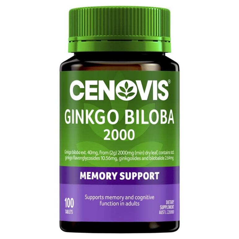 Cenovis Ginkgo Biloba 2000 for Memory Support - 100 Tablets front image on Livehealthy HK imported from Australia
