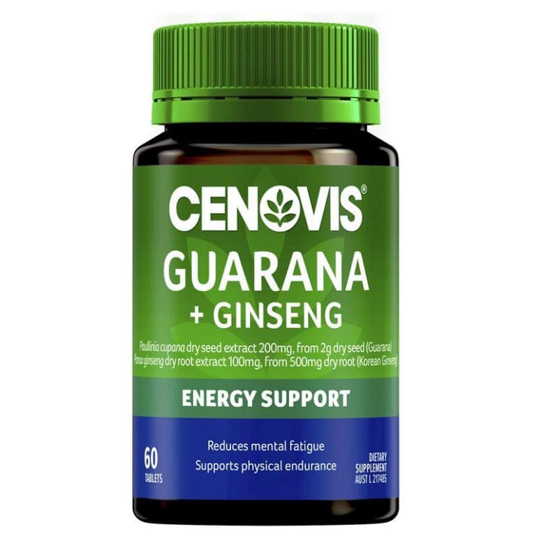 Cenovis Guarana & Ginseng for Energy & Stamina Support - 60 Tablets front image on Livehealthy HK imported from Australia