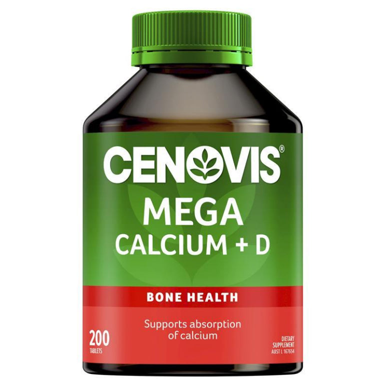 Cenovis Mega Calcium + Vitamin D for Bone Health 200 Tablets front image on Livehealthy HK imported from Australia