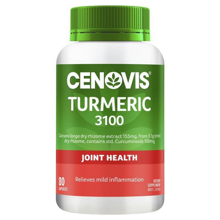 Cenovis Turmeric 3100 with Curcuminoids for Joint Health 80 Capsules front image on Livehealthy HK imported from Australia