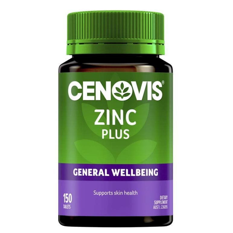 Cenovis Zinc Plus General Wellbeing + Skin Health 150 Tablets front image on Livehealthy HK imported from Australia