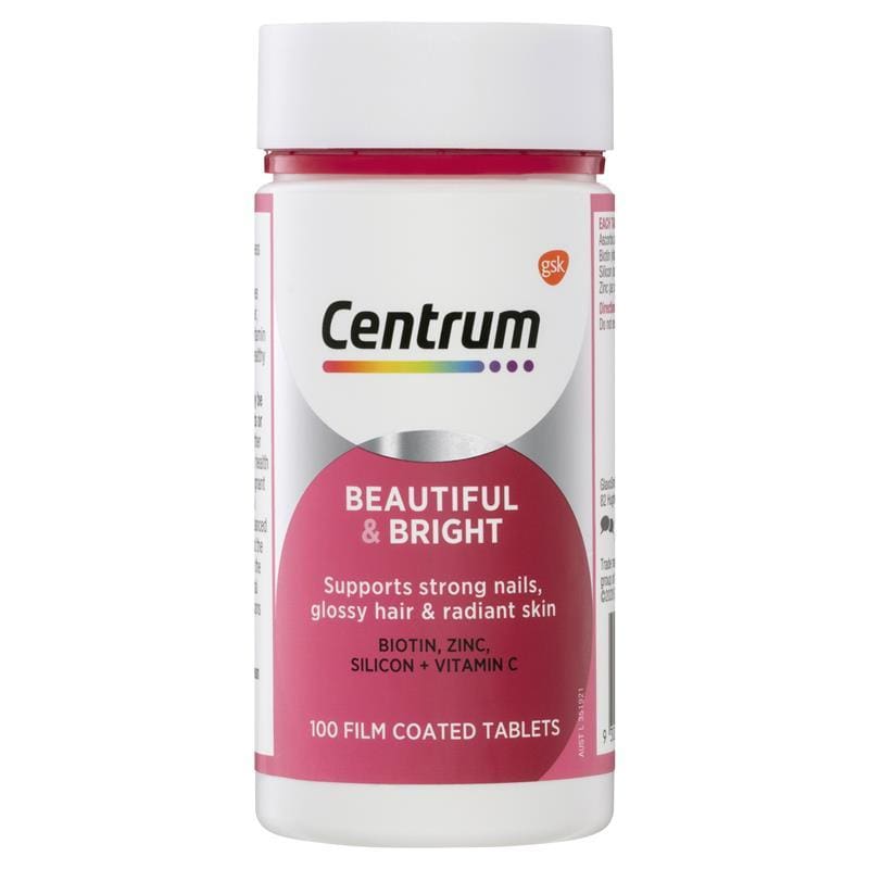Centrum Beautiful & Bright 100 Tablets front image on Livehealthy HK imported from Australia