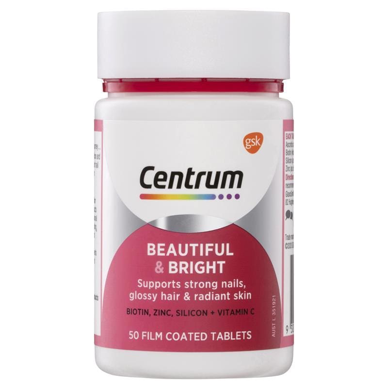 Centrum Beautiful & Bright 50 Tablets front image on Livehealthy HK imported from Australia