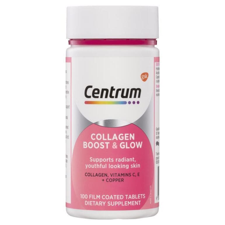 Centrum Collagen Boost & Glow 100 Tablets front image on Livehealthy HK imported from Australia